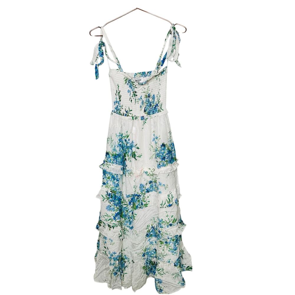YUMI KIM Off-White Floral Tiered Ruffles Sweetheart Neckline Maxina Dress Size M - Picture 4 of 16